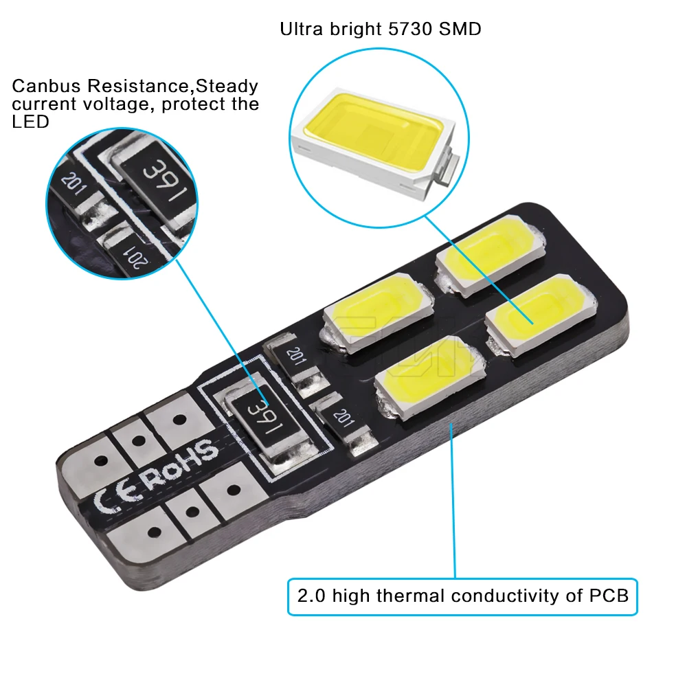 Новинка Высококачественная светодиодная автомобильная лампа Canbus T10 8smd LED 5630 5730 4