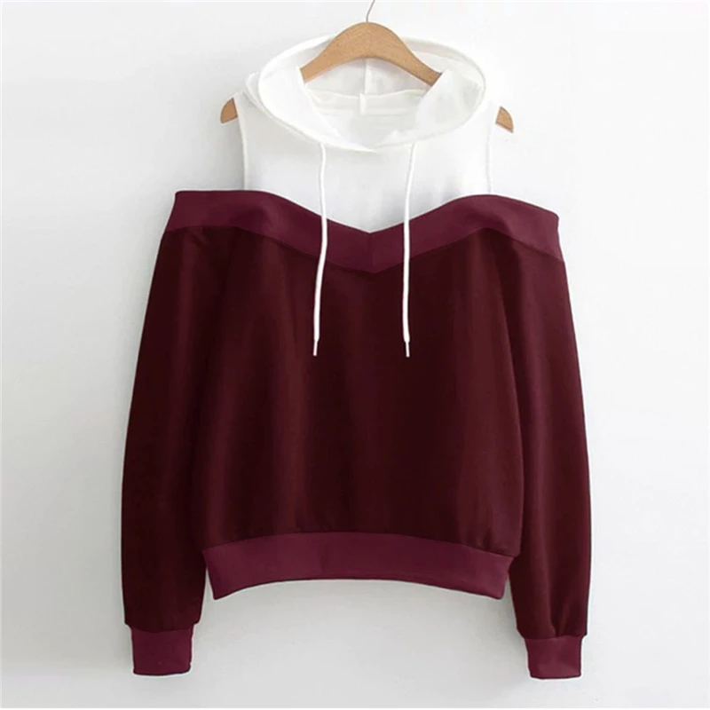 Толстовка SweatyRocks Athleisure с открытыми плечами и завязками, пуловер с длинным рукавом, толстовки, осенняя женская бордовая Повседневная Толстовка
