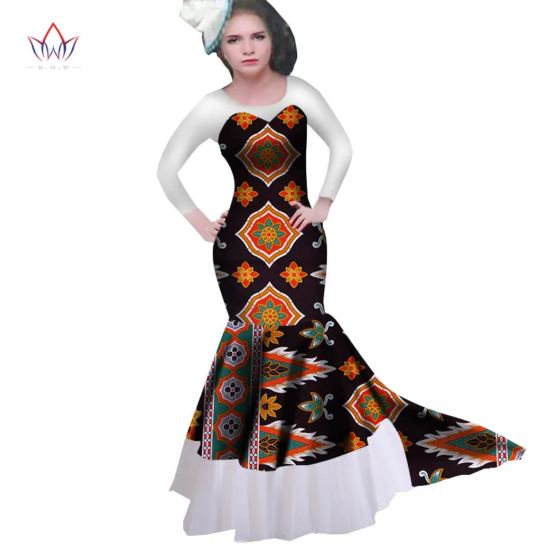 New African Women Long Dresses Dew Shoulders Formal Elegant Print Wax Party Gowns Plus Size Dress AT2277 | Женская одежда