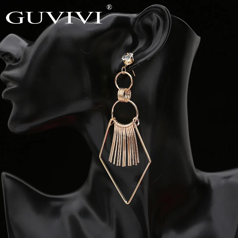 Guvivi Newest Women Earrings Boho Gold Color Geometric Big Long Tassel Hanging Drop Dangle Fashion Jewelry | Украшения и