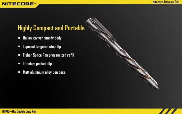 TOPSALE NITECORE NTP10 титановая тактическая ручка С Вырезанным корпусом из вольфрамовой стали конический наконечник из матового алюминия чехол для ручки Инструмент