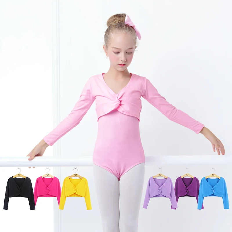 Girls Ballet Crop Tops Dance Leotards Coat High Waist Ballet Clothes Children Long Sleeve Gymnastics Leotard Overall 9 Colors
