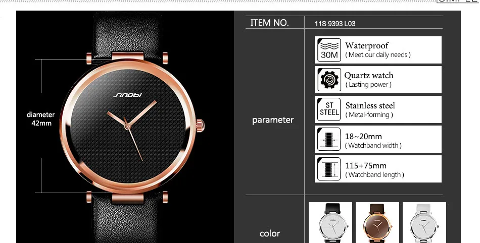 SINOBI женские модные часы черный кожаный ремешок женские наручные часы Reloj Mujer Топ бренд класса люкс Женские кварцевые часы#9393