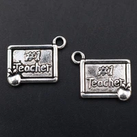 10pcs silver color 1 teacher tag alloy pendants diy charm bracelet keychain jewelry crafts metal accessories 1913mm a1749