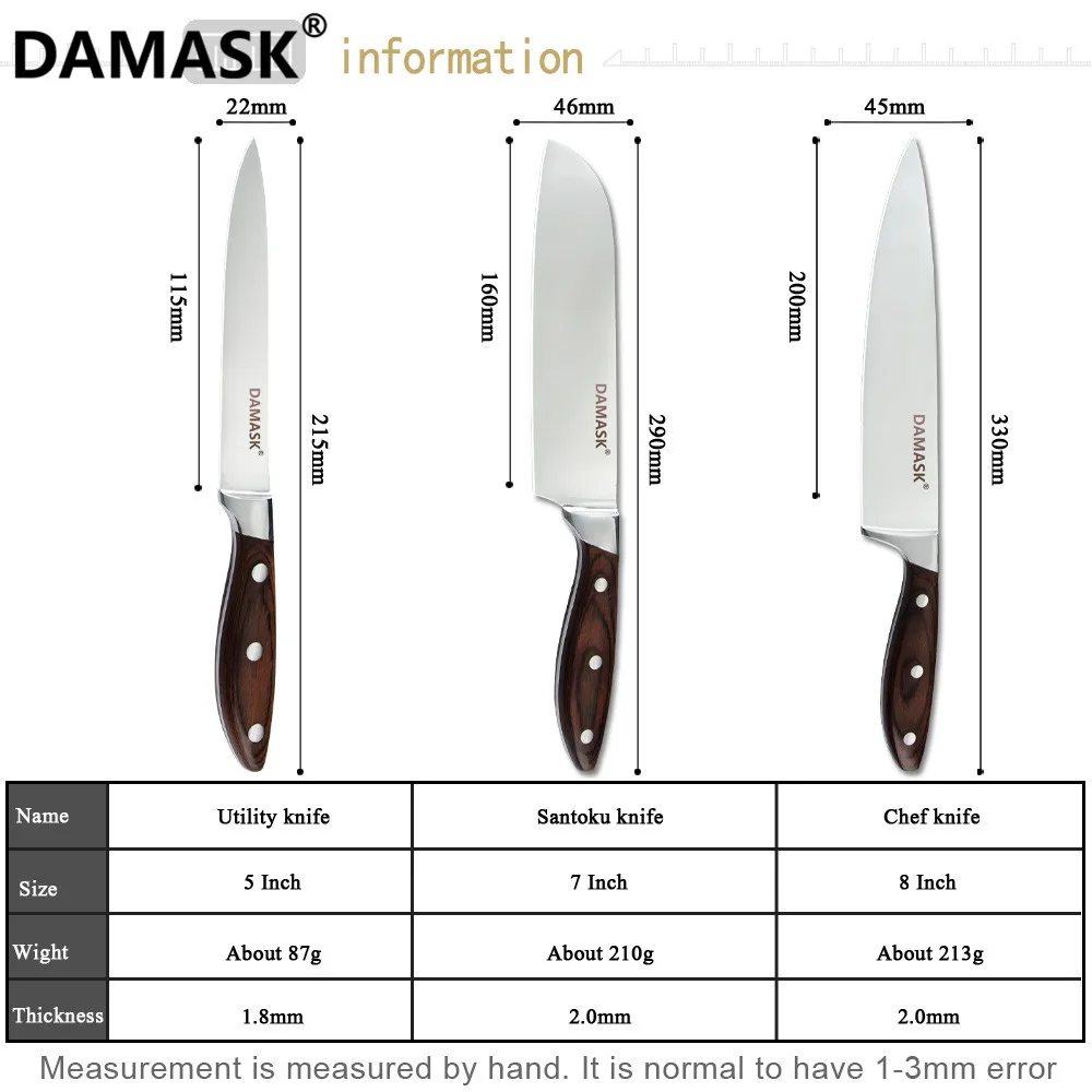 Damask японский профессиональный нож шеф-повара высокого качества из нержавеющей
