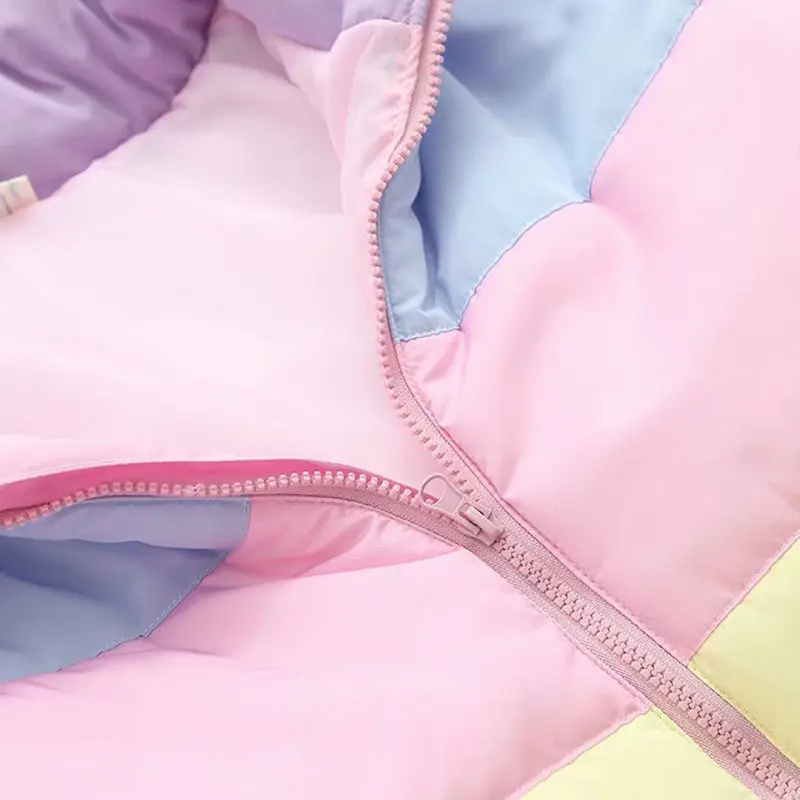 

2020 Winter Coat Women Harajuku Short Padded Warm Jacket Sweet Rainbow Stripe Parkas Hooded Coats Kawaii Outerwear Clothing