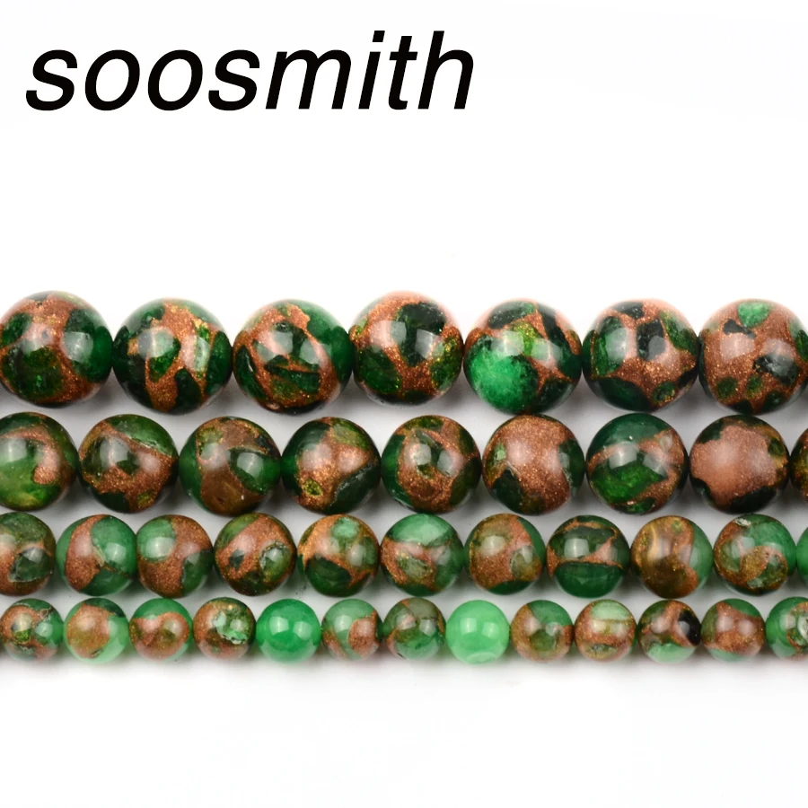 6MM 8MM 10MM 12MM Pick Size aerosmith Round Bead Green Mosaic Agates Natural Stone Beads Spacer For Jewelry Making | Украшения и