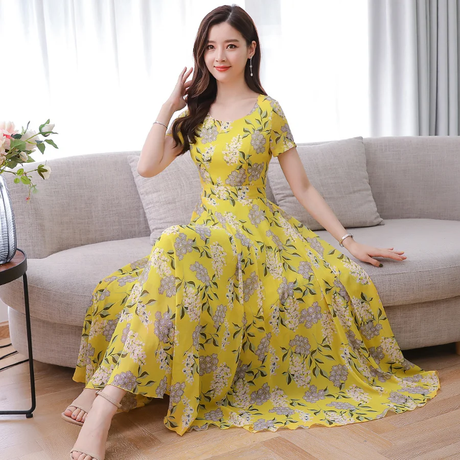 Summer 3XL Plus Size Print Beach Midi Sundress 2020 Elegant Women Floral Chiffon Boho Maxi Dress Vintage Bodycon Party Vestidos | Женская