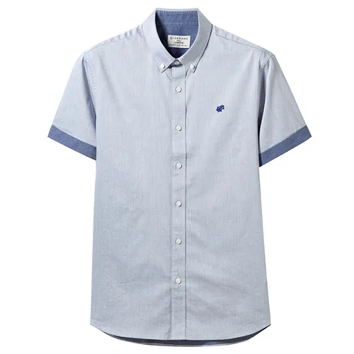 03Blue Giordano Оксфорд рубашка с короткими рукавами slim fit и вышивкой лягушки на груди, выполнена из натурального хлопка, имеет два варианта окраса - Цвет: 03Blue