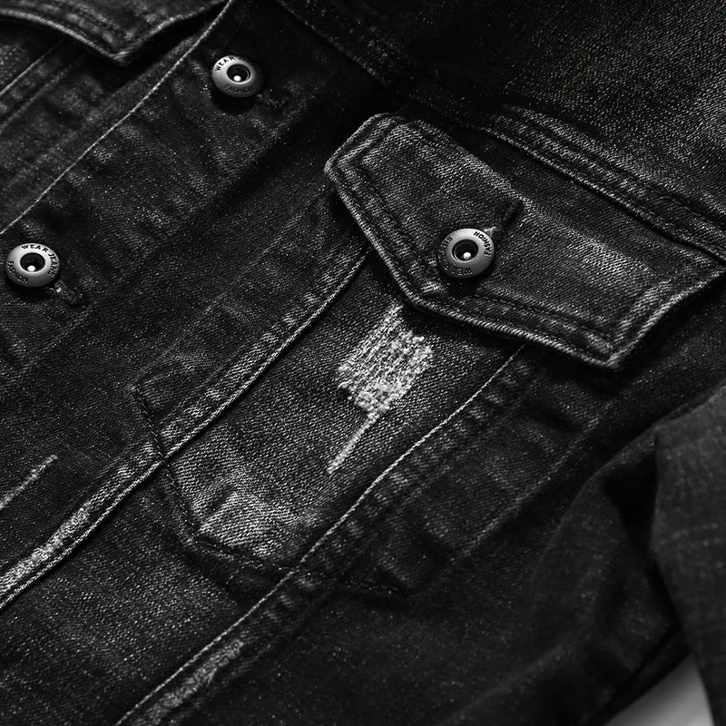 Весенняя джинсовая куртка Мужская ветровка Черная байкерская мотоциклетная