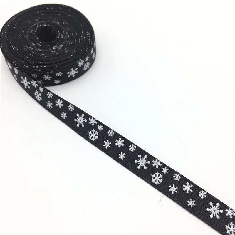 5 ярдов 3/"(10 мм) принт Снежинка Grosgrain лента для ремня Подарочная упаковка свадебные украшения Рождественские принадлежности#51-60 - Цвет: Black