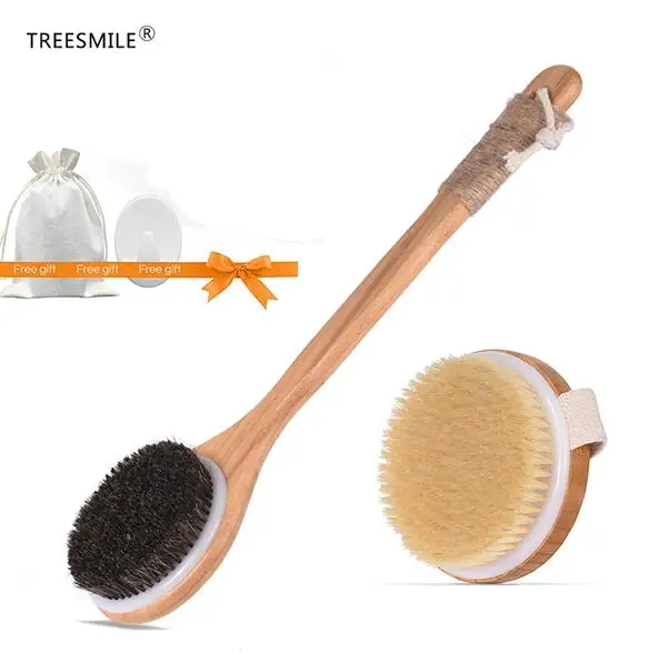 Style 1 TREESMIL натуральная щетка для ванны из натуральной щетины портативная дорожная Массажная Конская шерсть деревянная сухая щетка отшелушивающая красота для тела щетка для душа D30 - Цвет: Style 1