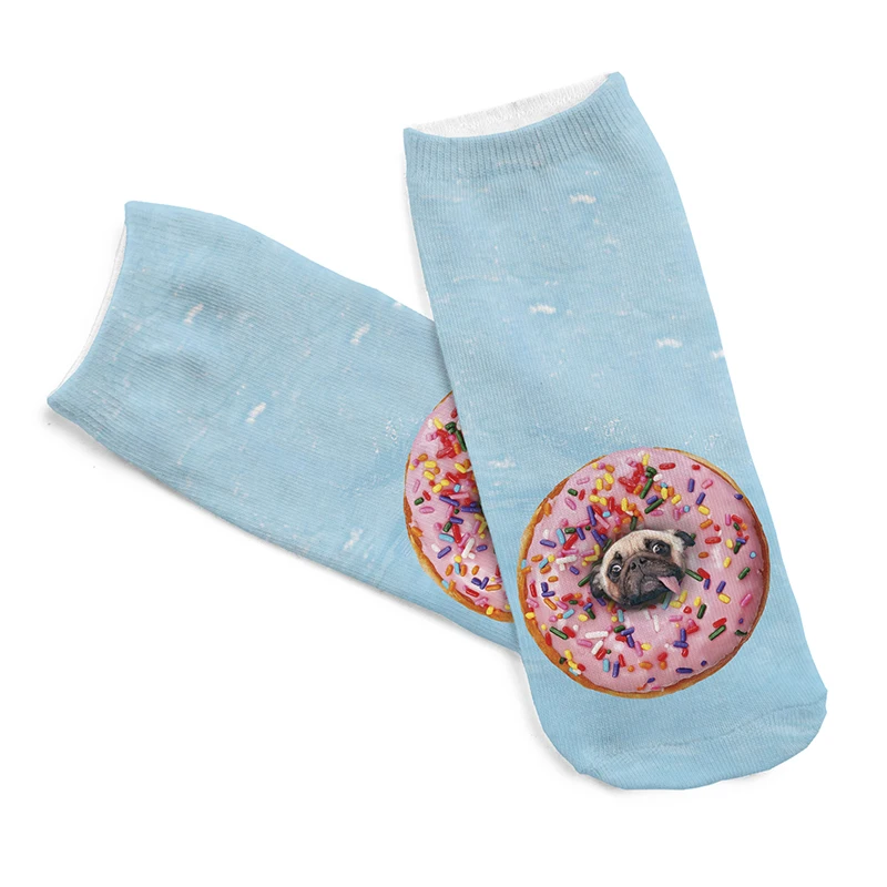 1 пара коротких носков с принтом в виде пончиков и мопса женские короткие носки