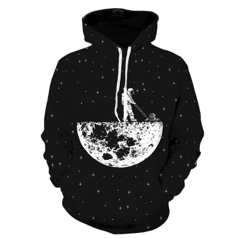 

2017 New 3d Hoodies Sweatshirt Men Women Astronaut Cleaning Moon Print Long Sleeve Pullover Plus Size Hip Hop Streetwear Outwear