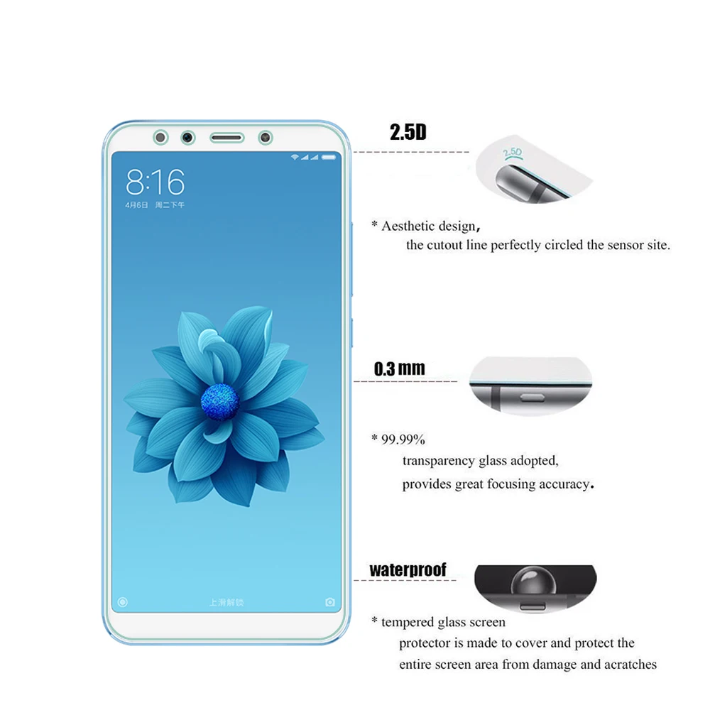 Для Xiaomi Mi A2/Xiaomi 6X 2.5D пузырьков 9 H Hardnes закаленного Стекло Экран протектор для a2 5