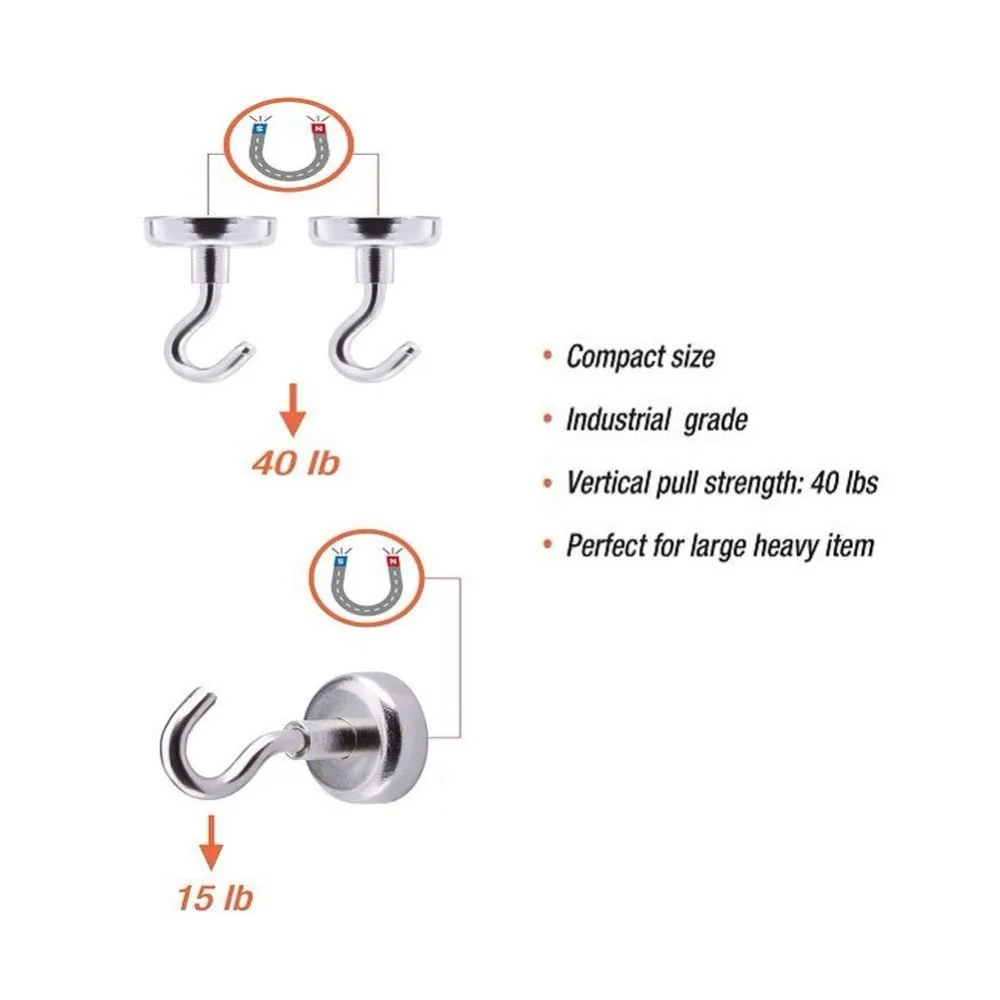 5pcs Magnet Hook Door Organizer Diameter 20mm Magnetic Pots Coat Strong for Home Balcony Garden Key Hanger Hold Up to 20lbs |