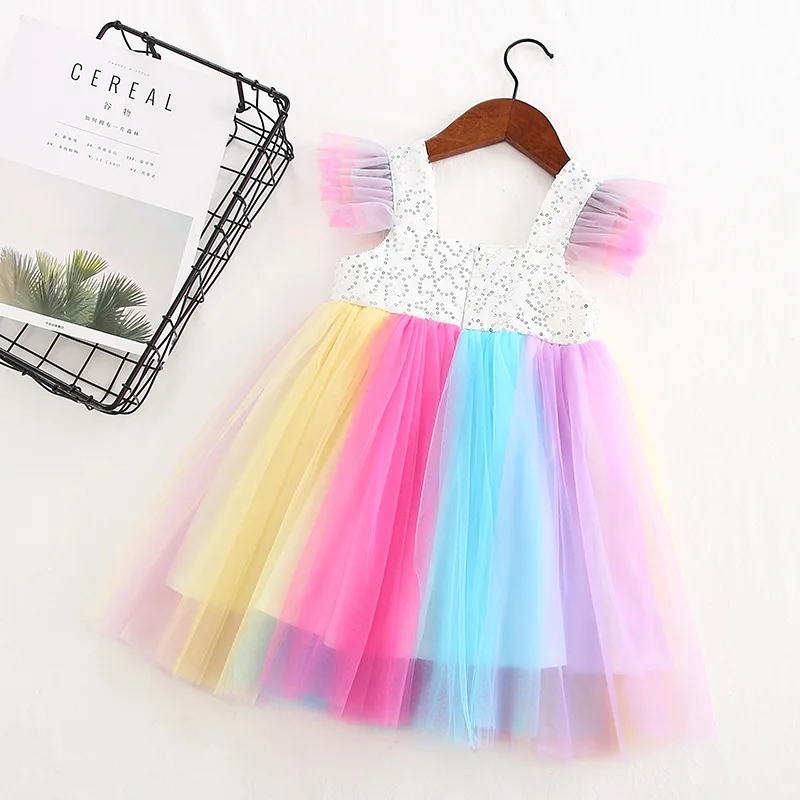 Sweet Rainbow Candy Girls Birthday Tutu Dress Children Kids Cute Colorful Balls Bow Cake Cosplay Tulle Sequins Princess | Детская одежда