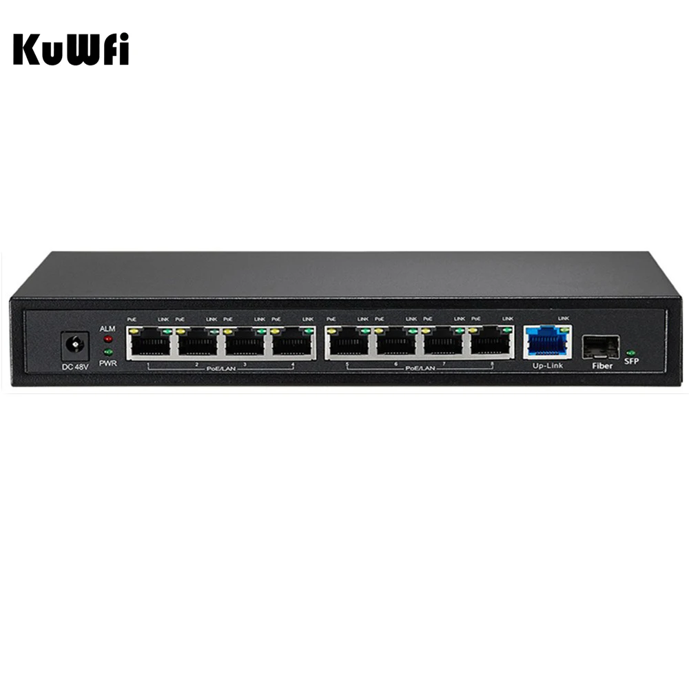 

9 Ports 10/100M Ethernet PoE Switch with SFP Fiber Injector 802.3af 96W 48V PoE Network Switch for IP Cameras Wifi AP