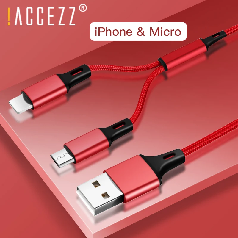 ! ACCEZZ 2 в 1 USB кабель для зарядки Micro Samsung S6 S7 Xiaomi 8 Pin iPhone X 7 6 6s Plus XS зарядного