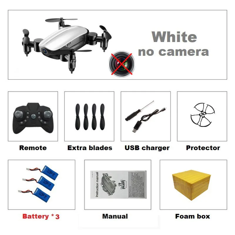 White No Cam 3B F Teeggi T10 мини-Дрон с/без камеры HD складной Радиоуправляемый квадрокоптер высота удержания вертолет WiFi FPV Микро Карманный селфи Дрон - Цвет: White No Cam 3B F