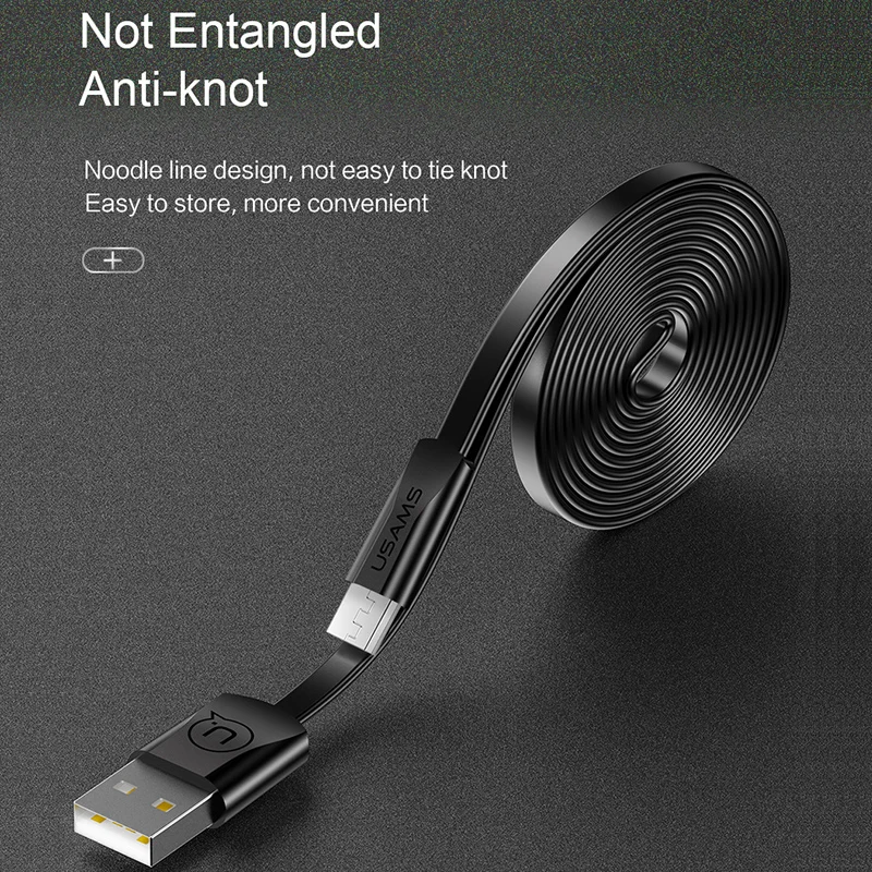 USAMS Micro USB кабель 1 2 м плоский для Xiaomi Redmi Note Быстрая зарядка ЗУ мобильного телефона