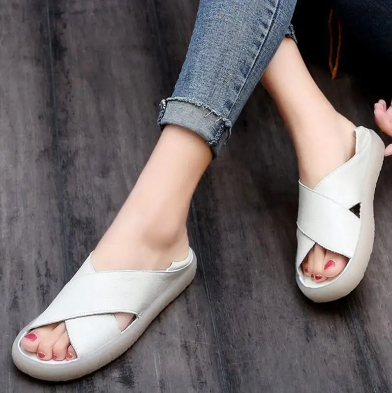 Zapatos mujer Женские туфли на среднем массивном каблуке танкетке с открытым носком
