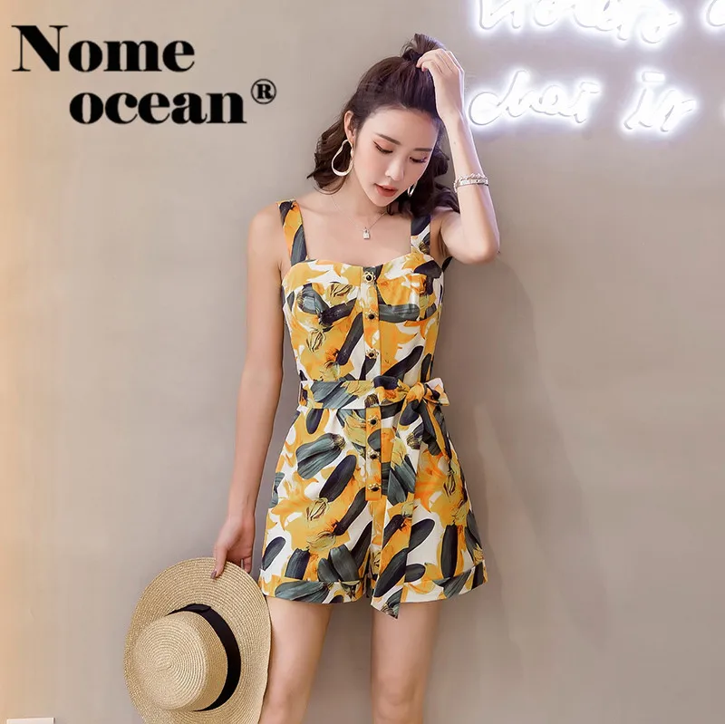 Single Breasted Button Women's Jumpsuits Spaghetti Strap Women Shorts Playsuits 2018 Summer Belted Short Jumpsuit M18042605 | Женская