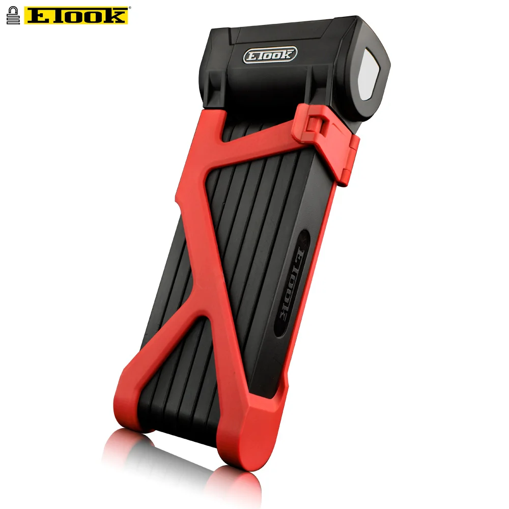 red holder Etook Bicycle Lock Folding Mountain Bike Lock Strongest Anti Theft Heavy Duty Motorcycle Lock For Electric Bike ET590 - Цвет: red holder