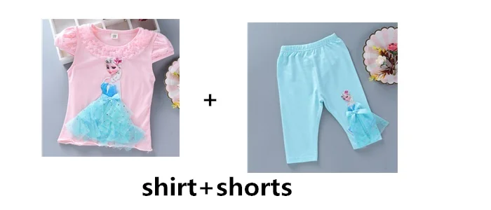 shirt and shorts-8 Комплект одежды для детей, летняя футболка с 3d-аппликацией Анны, Софии, Эльзы и штаны, милая одежда, забавная Одежда для девочек - Цвет: shirt and shorts-8