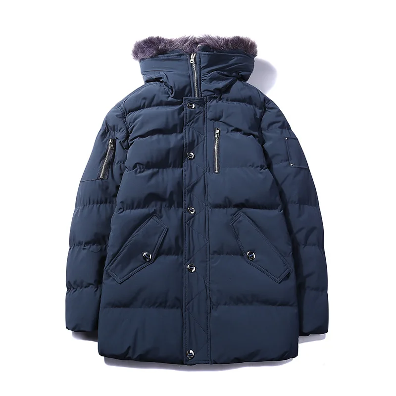 russia style men polyester cotton padding overcoat detchable hat big fur winter clothing