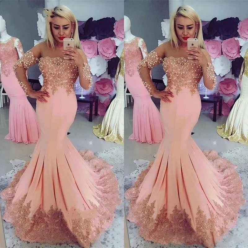 Evening Dresses Long abiye gece elbisesi robe soiree Arabic Formal Dress Gown Mermaid Full Sleeve Beaded vestidos largos | Свадьбы и