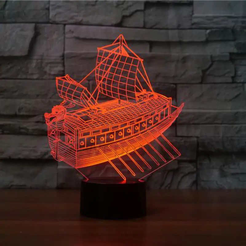 Парусная лодка 3d ночник Led 7 цветов меняющая настольная лампа usbsithroom Огни Новинка