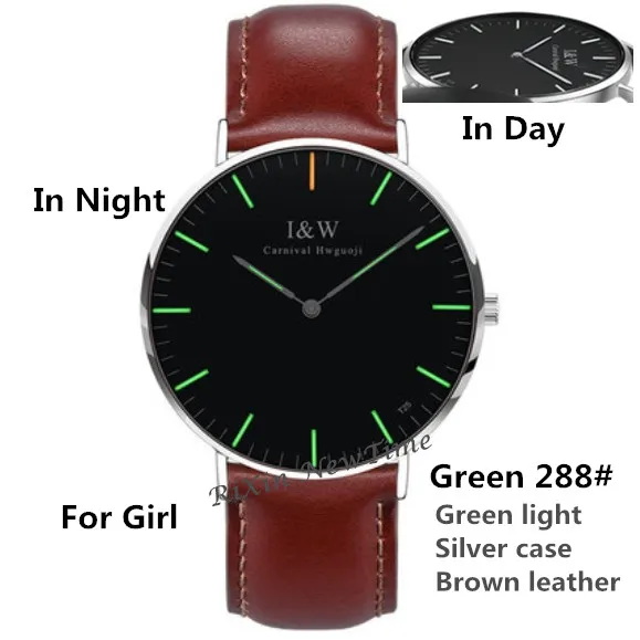 Green288 silver girl Карнавальный роскошный бренд Тритий Светящиеся кварцевые часы мужские модные повседневные военные wo Мужские часы с кожаным ремешком часы для девочек saati uhr - Цвет: Green288 silver girl