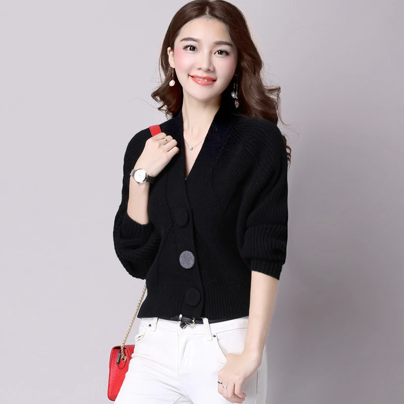 2018 New Spring and Autumn Knitwear Women Cardigan Loose Thick Warm Long Sleeve V-neck Solid Color Cardigans Sweaters LJ0901 |