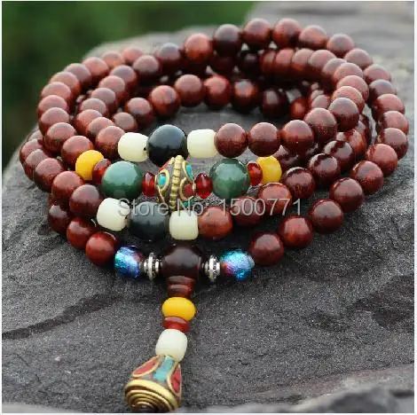 

India lobular red sandalwood 108 Tibetan prayer beads rosary bracelet opening multilayer bracelets men ladies gift