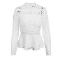 Fannic Elegant Lace Hollow Out Peplum Blouse Shirt Women Ruffles Long Sleeve White Blouse Autumn Winter Tops Office Ladys - Цвет: Белый