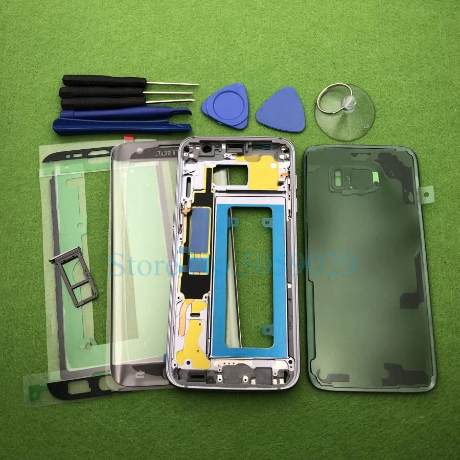 Для samsung Galaxy S7 Edge G935 G935F SM-G935F полный корпус чехол рамка средняя рамка задняя крышка+ наклейка для переднего стекла Лупа