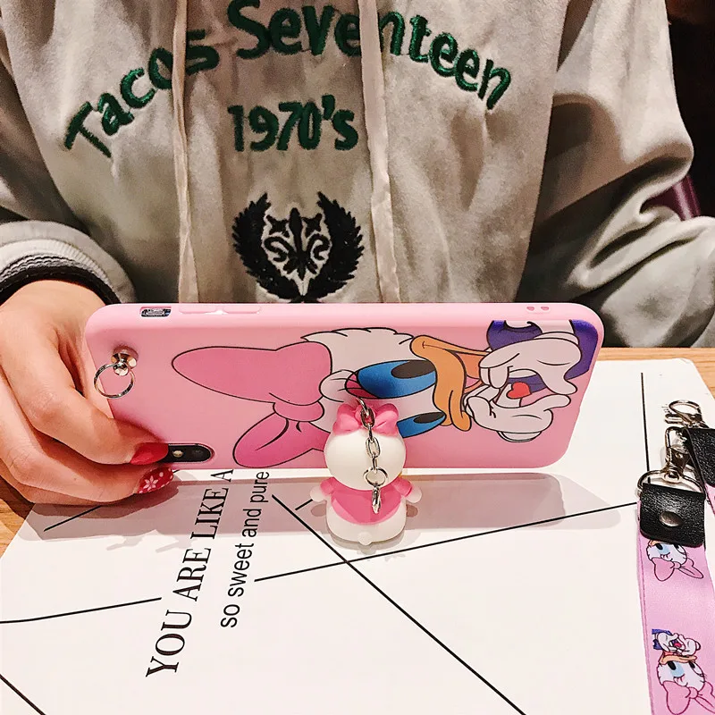Lovely Cartoon Soft TPU Cute Phone Case With Stand Holder and Strap For iphone 6 6s 7 8 Plus X XR XS Max Gift Cover |
