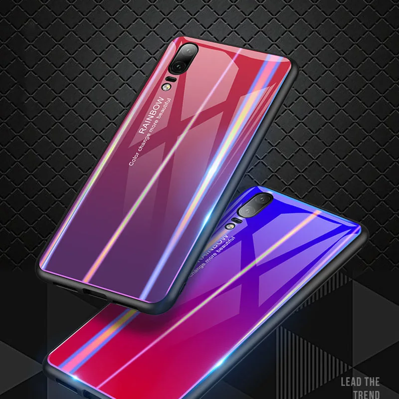 POBLU Luxury Cool Gradient Aurora Tempered Glass Colorful Smooth Protector Cases For Huawei P20 Pro Lite Honor V10 Play Nova 3E |