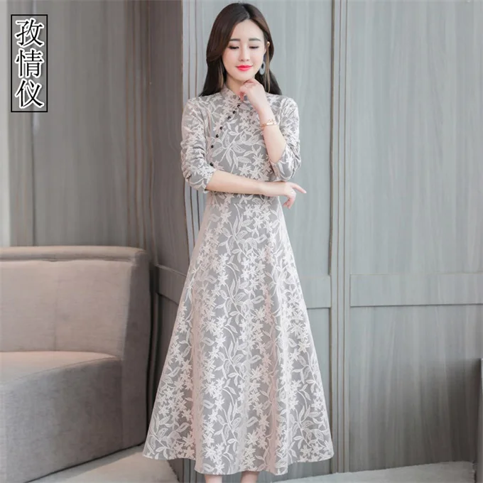 apricot pink Зимние платья женские Cheongsam Qipao традиционное китайское платье ретро винтажное вьетнамское Платье длинное сексуальное восточное платье TA1330 - Цвет: apricot pink