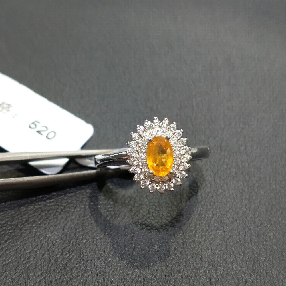 FLZB trendy jewelry ring yellow color natural sapphire gemstone in 925 silver setting with 18k white gold plated classic | Украшения и