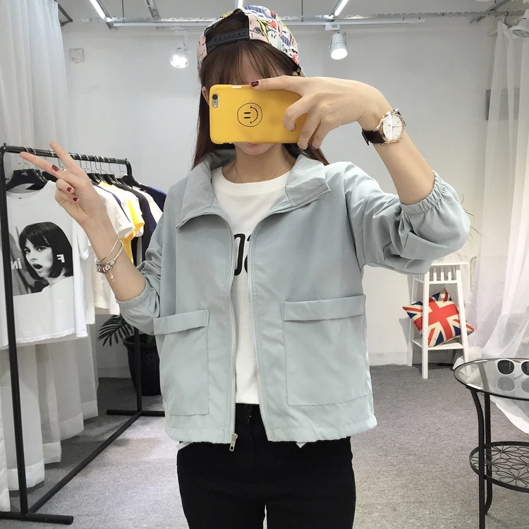blue-gray Women Jacket Basic Coat Spring Summer Newest Fashion Female Casual Long Sleeve Loose Solid Short Thin Jacket Outerwear Coat - Цвет: blue-gray