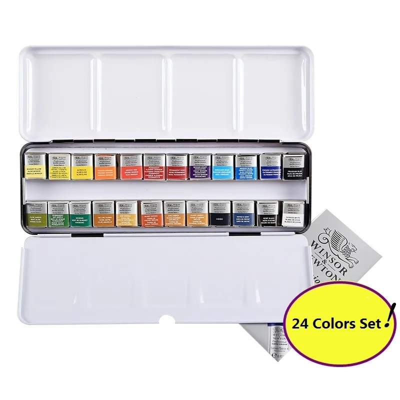 WINSOR& NEWTON, 12/24 цветов,, профессиональный, для старшего художника, Одноцветный, акварельный пигмент, сделано во Франции