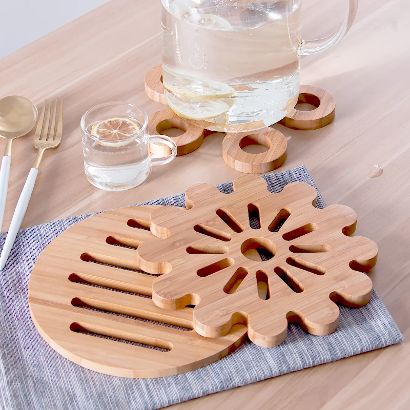 

Japan Style Bamboo Pots Mat Bowl Pad Heat Resistant Mats Coasters Natural Eco-Friendly Solid Wood Tableware Placemats