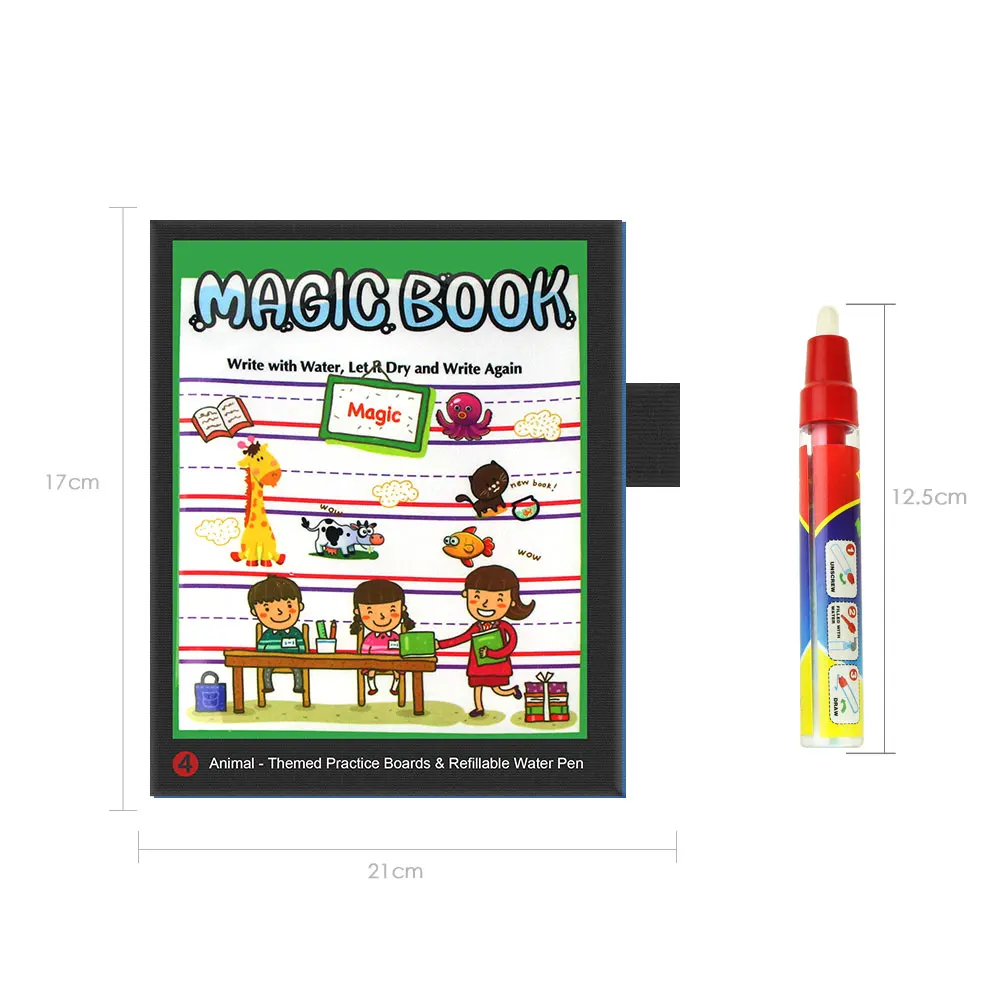 Water Drawing Book & Magic Pen Multi-color Cartoon Animals Reusable Painting Board Doodle Learning Educational Toy for Kids | Игрушки и
