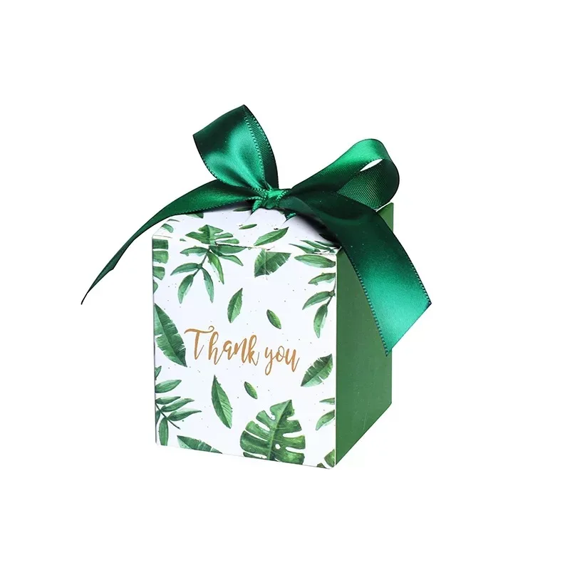 50pcs/lot 6X6X7CM Thank you GREEN Candy Box with ribbon chocolate gift boxes wedding souvenirs favors and gifts | Дом и сад