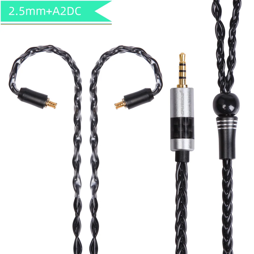 black 2.5mm A2DC FDBRO 8-ядерный посеребренный наушников аудио кабель IE80 A2DC IM 2Pin 2,5/3,5/4,4 мм наушники с уравновешенным якорем кабель для LS50 LS70 LS200 LS300 - Цвет: black 2.5mm A2DC