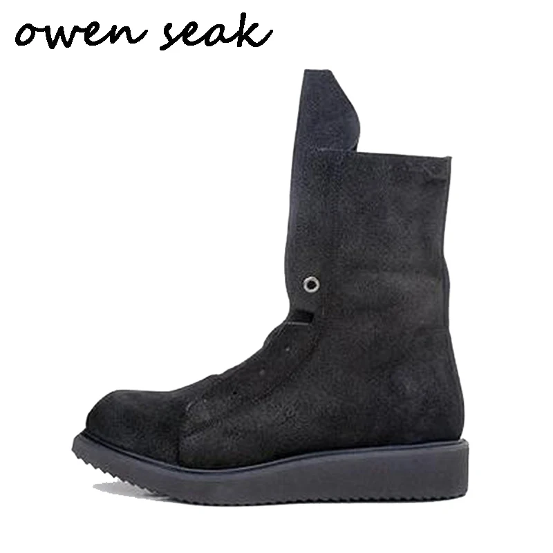 

Owen Seak Men Shoes High-TOP Ankle Boots Luxury Trainers Cow Genuine Leather Winter Casual Sneaker Brand Zip Flat Black Shoes