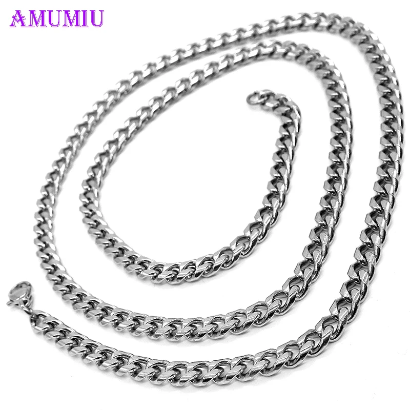Мужская цепь AMUMIU из нержавеющей стали с цепочкой серебра 2018 модное длинное