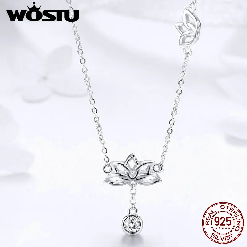 

WOSTU Hot Fashion 925 Sterling Silver Lotus Flower Original Pendent Necklaces For Women Luxury Wedding Silver Jewelry FNN012